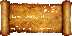 Hinger Boglárka névjegykártya